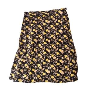 Free People Vintage Flower Skirt Size XS Ditsy Print Black Yellow Slits Y2K
